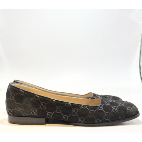 Gucci Black Suede Flats/Loafers GG Monogram Square Toe Vintage Y2K Sz 36 6 - Picture 1 of 11